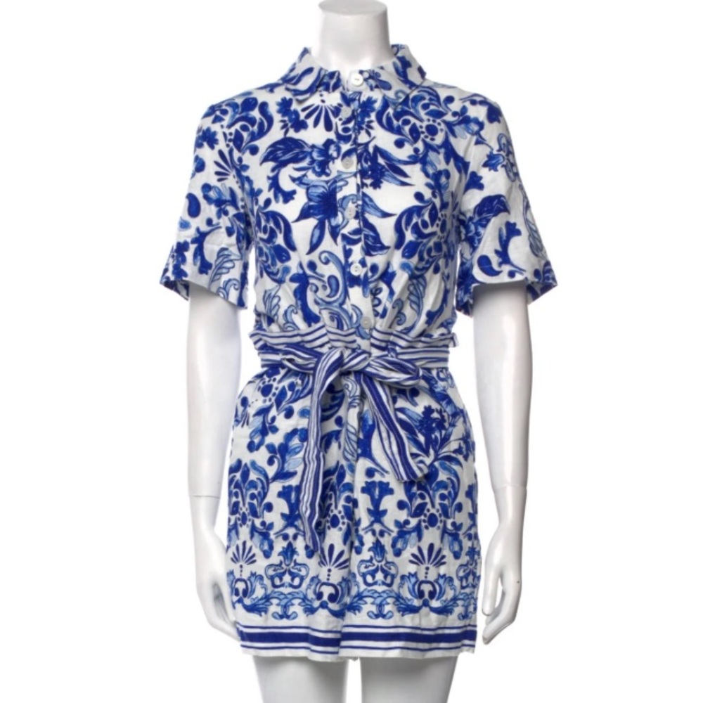Caroline Constas Blue and White Floral Romper